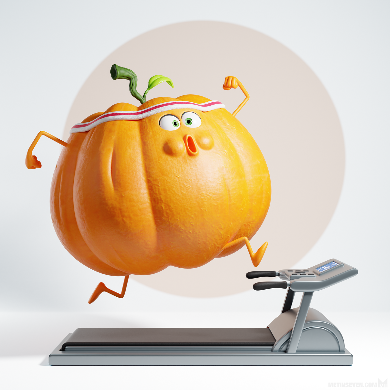 halloween, pumpkin, pompoen, fitness, loopband, treadmill, running, fun, humor, whimsical, maf, cartoon, illustrator, illustration, illustratie