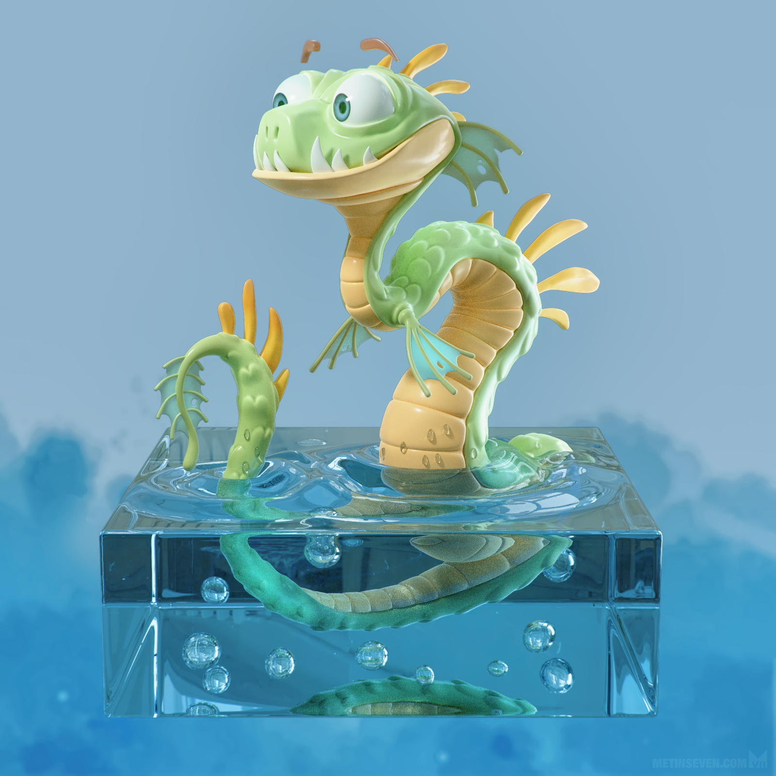 sea, monster, water, snake, dragon, 3d, rendering, character, design, characterdesign, blender, blender3d, b3d, luxcorerender, cartoon