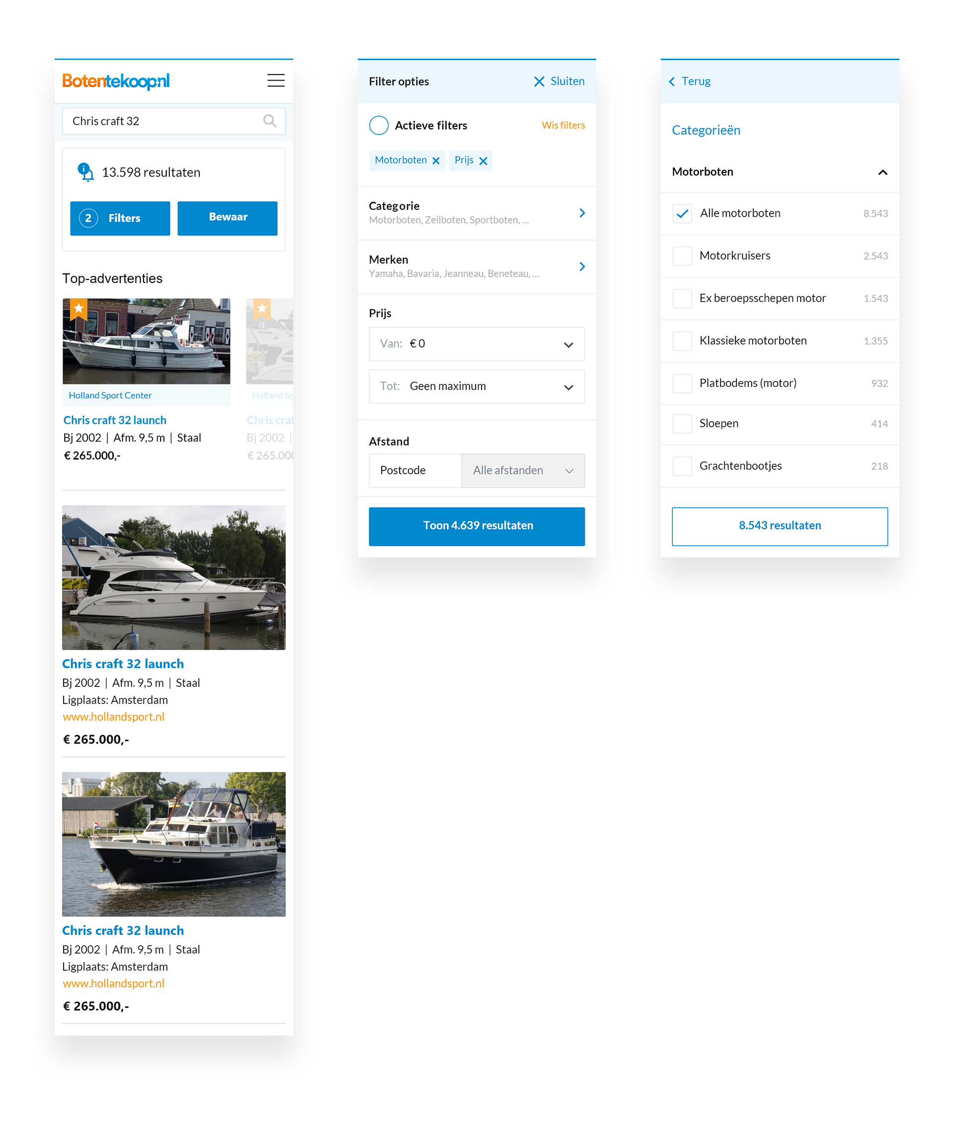 Botentekoop.nl Search Results Page Redesign Mobile by Milan Houter