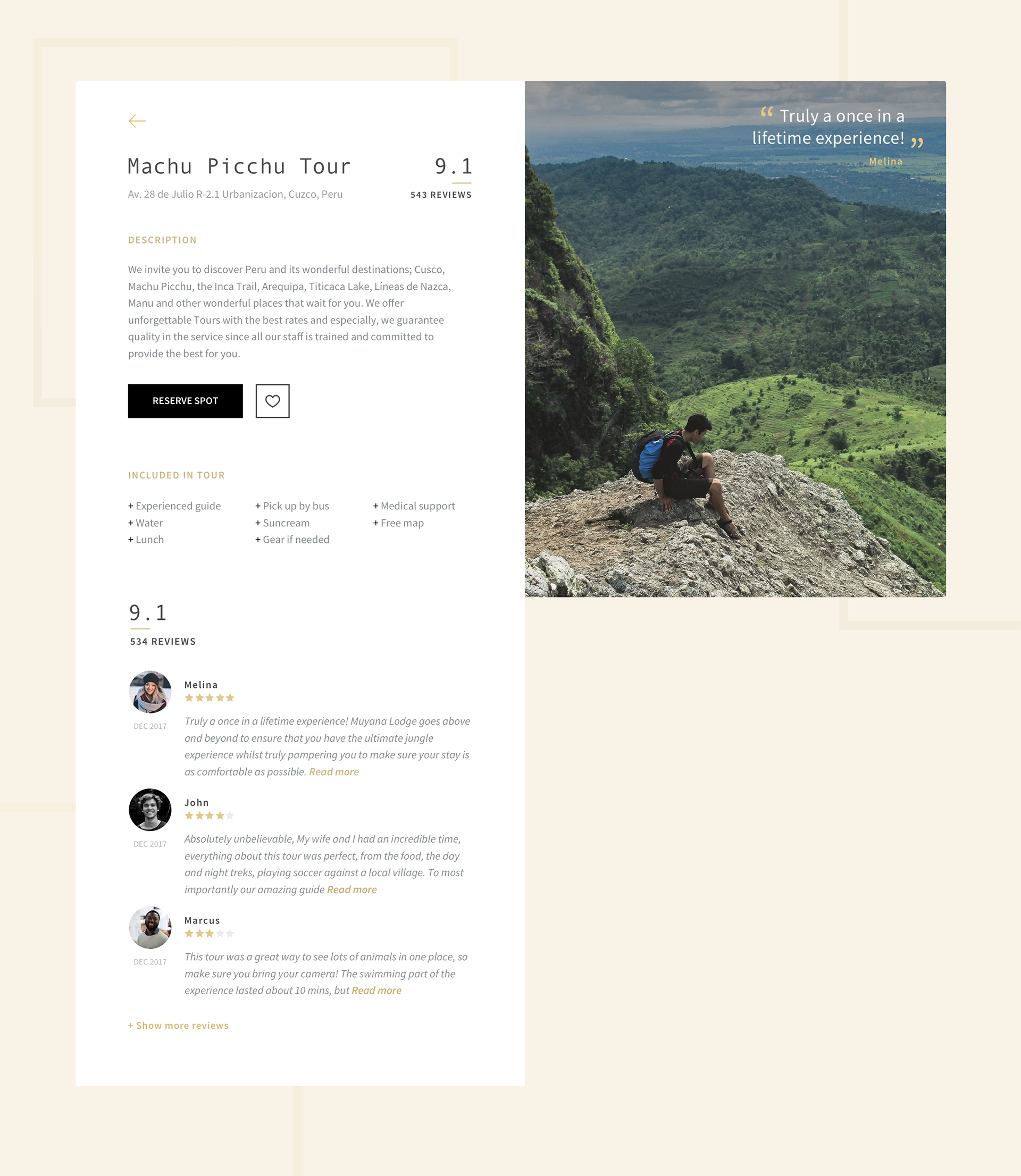 Web Design - Travel Experience Detail Page by Milan Houter