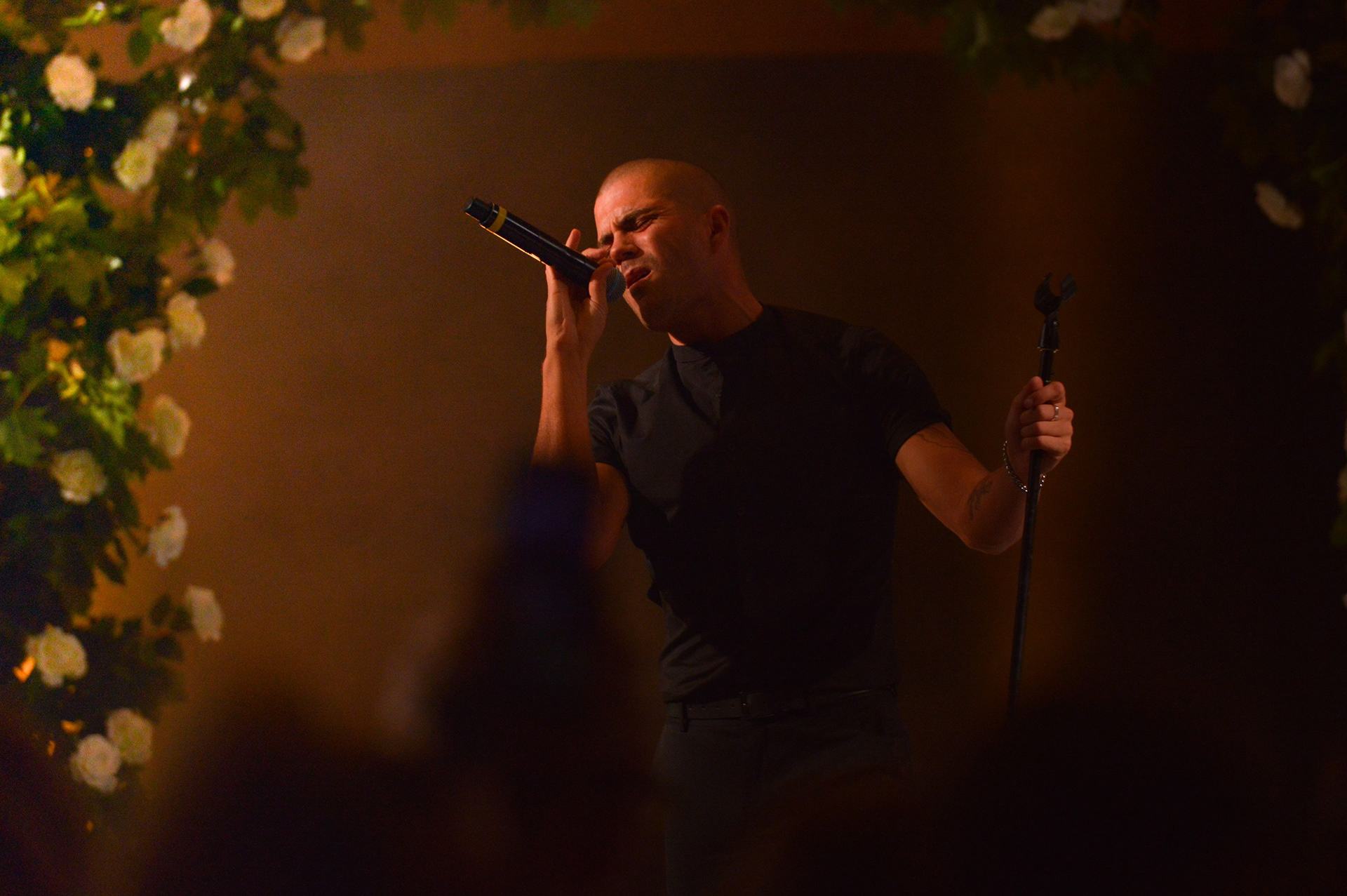 Max George from The Wanted, Singing on the stage at the 2019 Manchester Fashion Festival - runway photographer