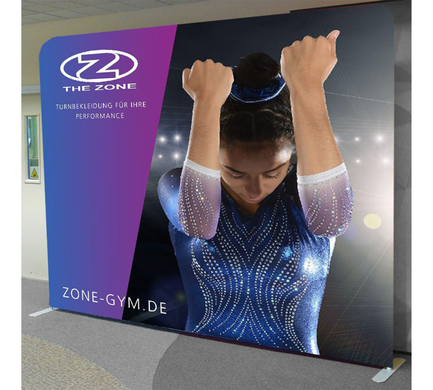 Exhibition stand design for the zone gymnastics to use at their trade shows and events across the uk and europe