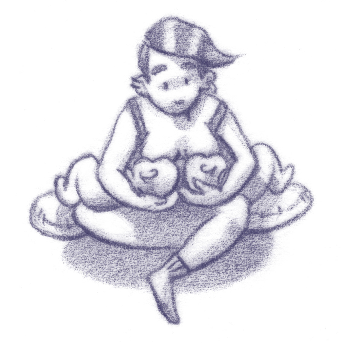 Frau stillt Zwillinge. Fußballerhaltung Stillen. Illustration.