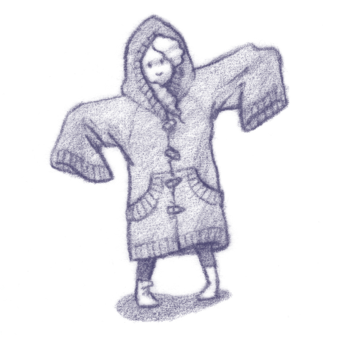 Kind Mädchen in übergroßer Wolljacke Pullover. Illustration.