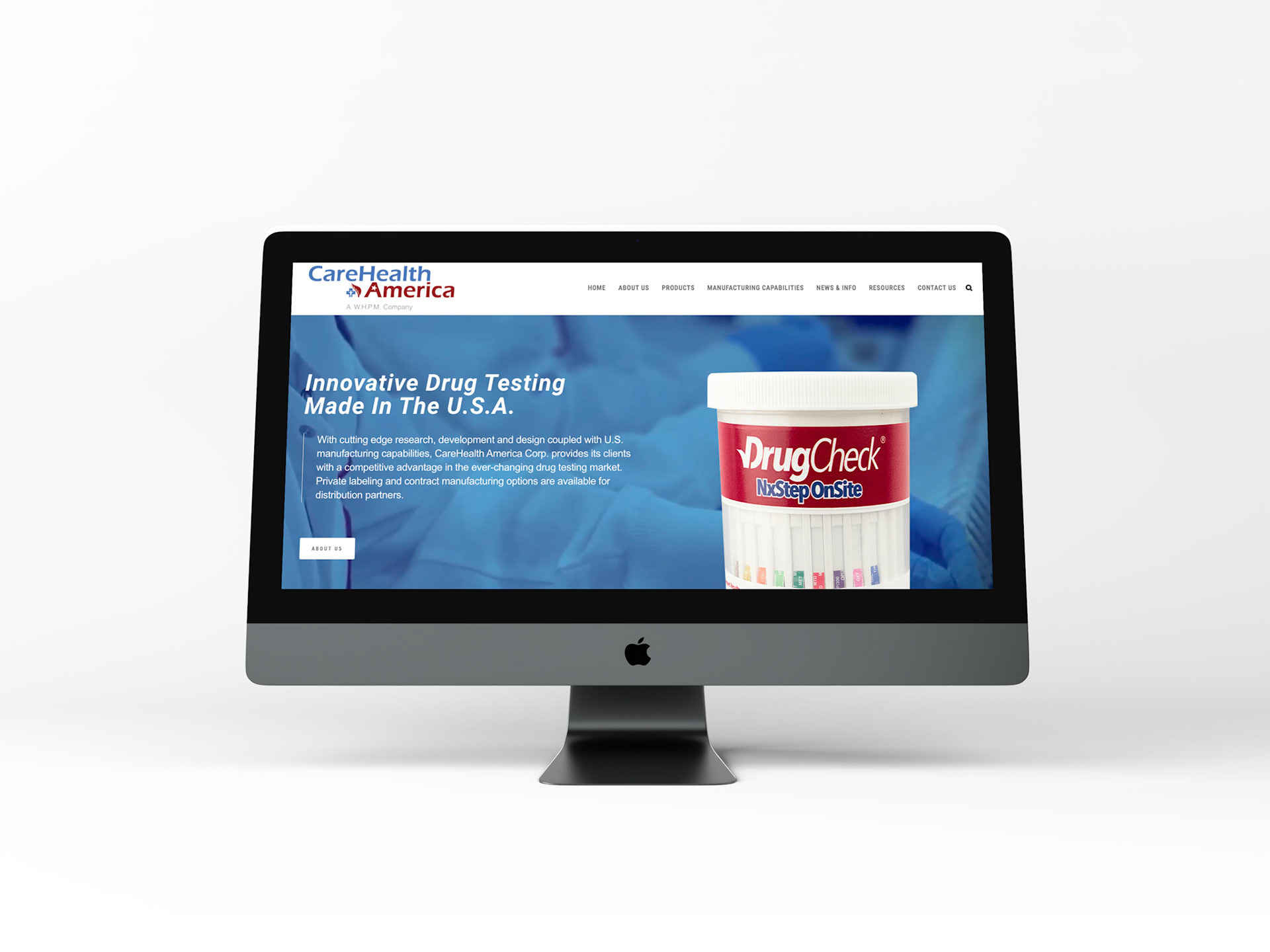 Landing Page: includes a slideshow of photos in the background of the mission statement of the company and a product photo