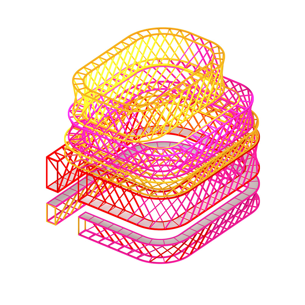 colorful ribbon structure, ramoprimo, interior design, cotton republic shop, ramoprimo, interior design, plan project,