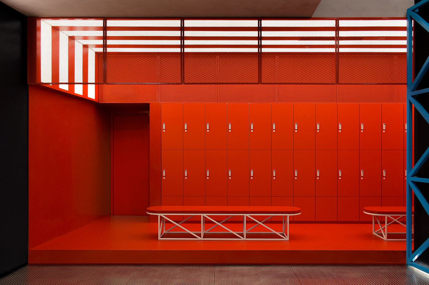MFIT SPACE gym locker room is a full red color special box design by RAMOPRIMO