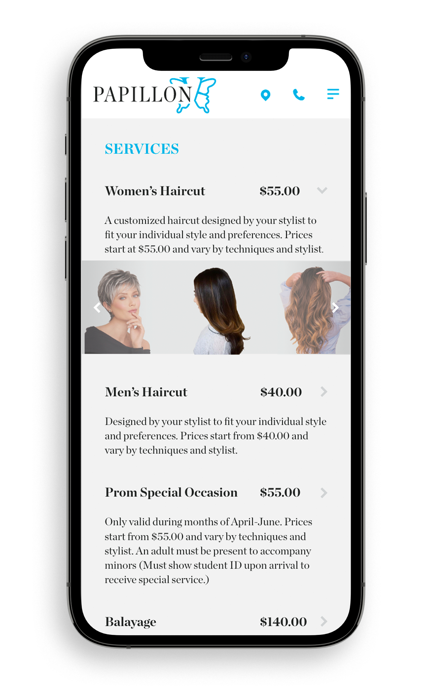 Services Carousel menu