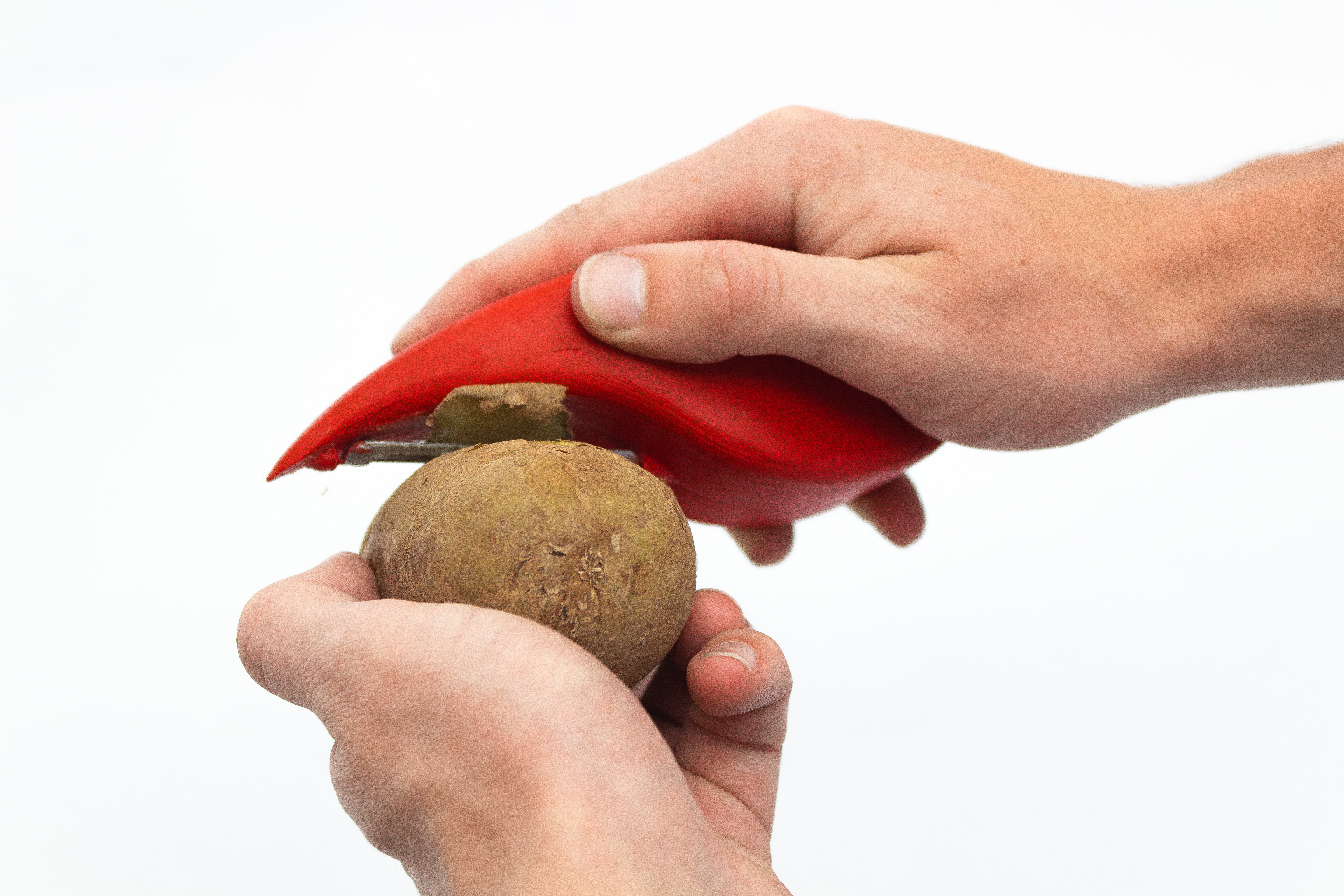 An ergonomic potato peeler for people with limited grip strength.
