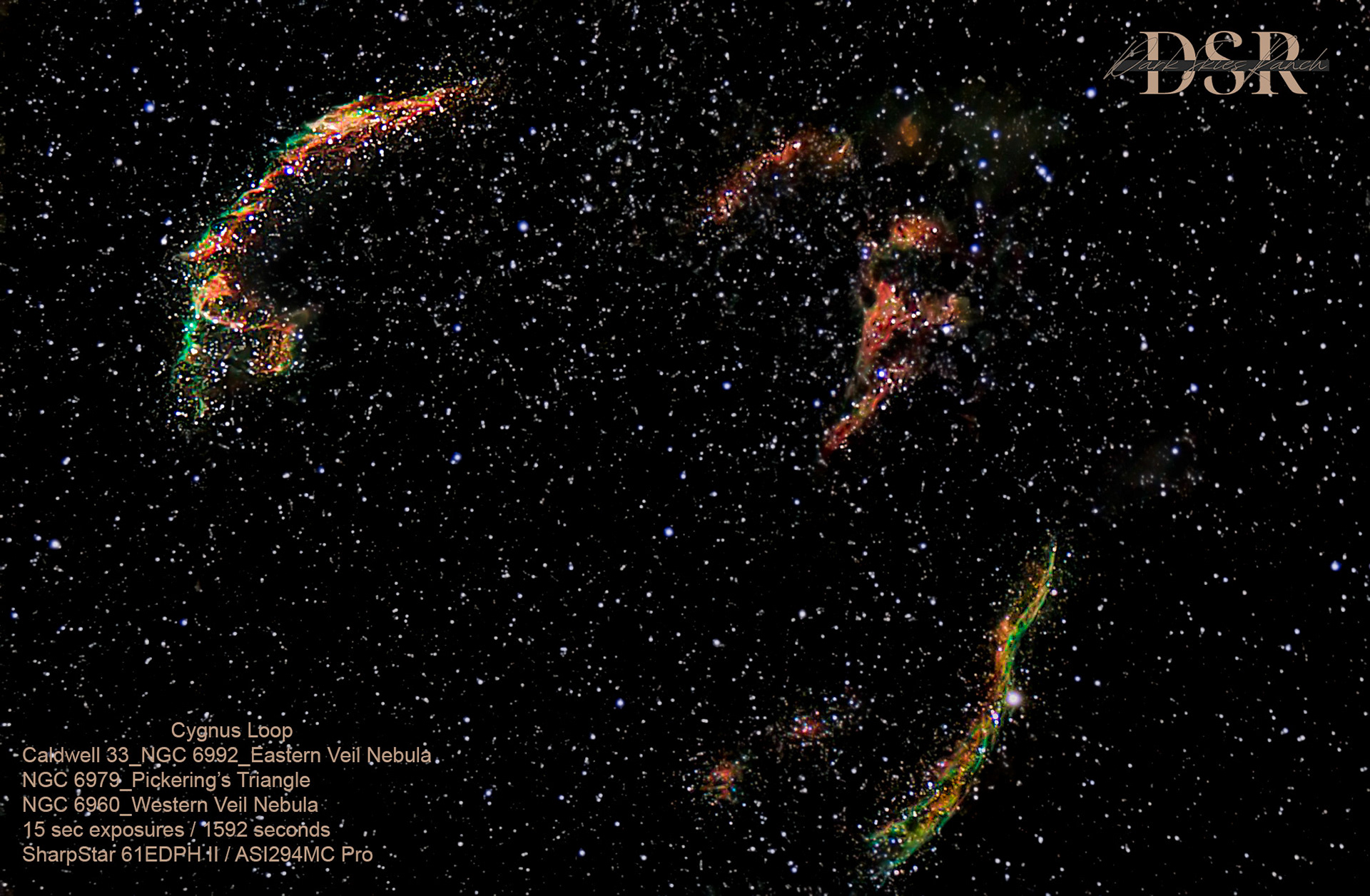 Cygnus Loop_Veil Nebulae and Pickering's Triangle