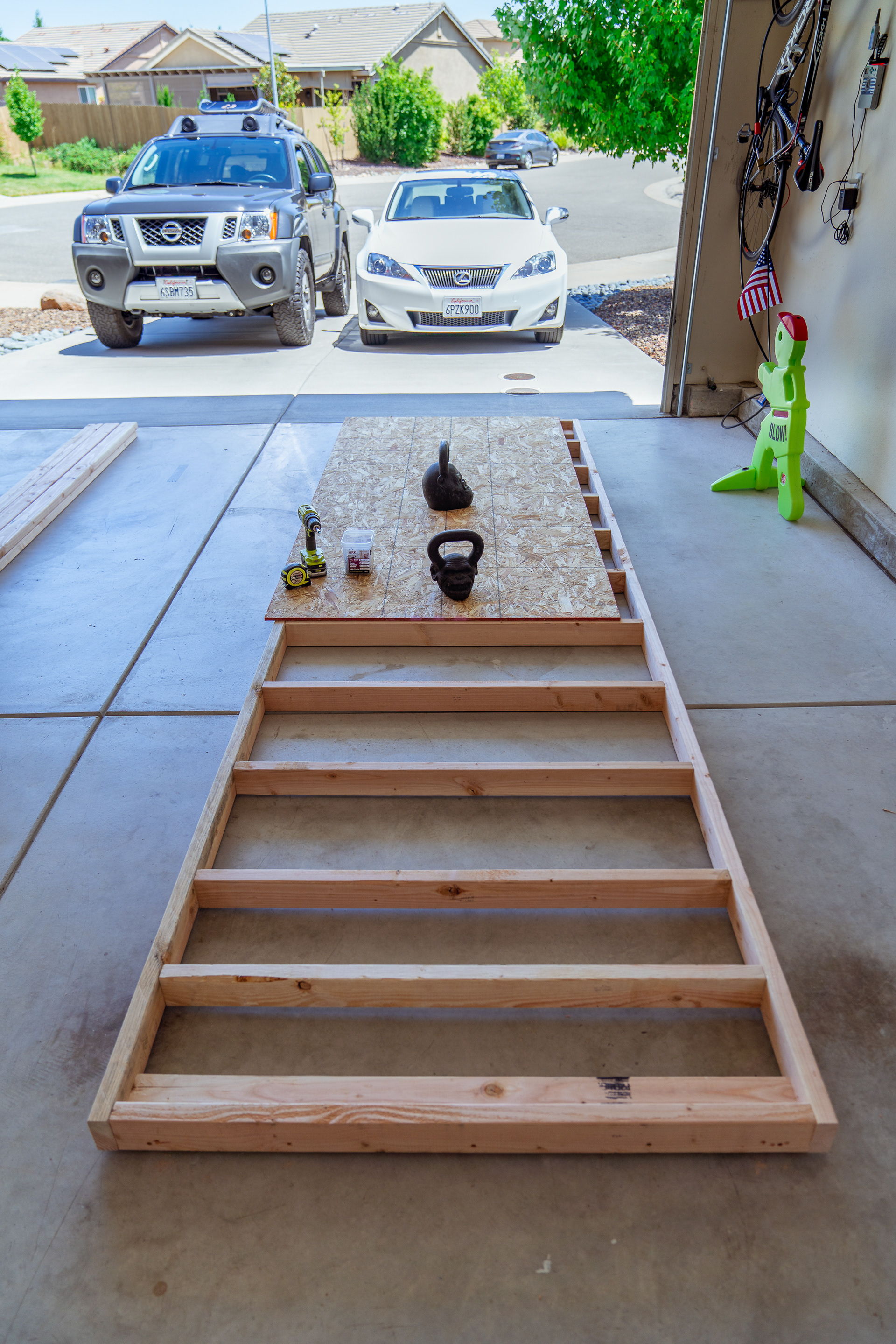 Wall framing done in the garage