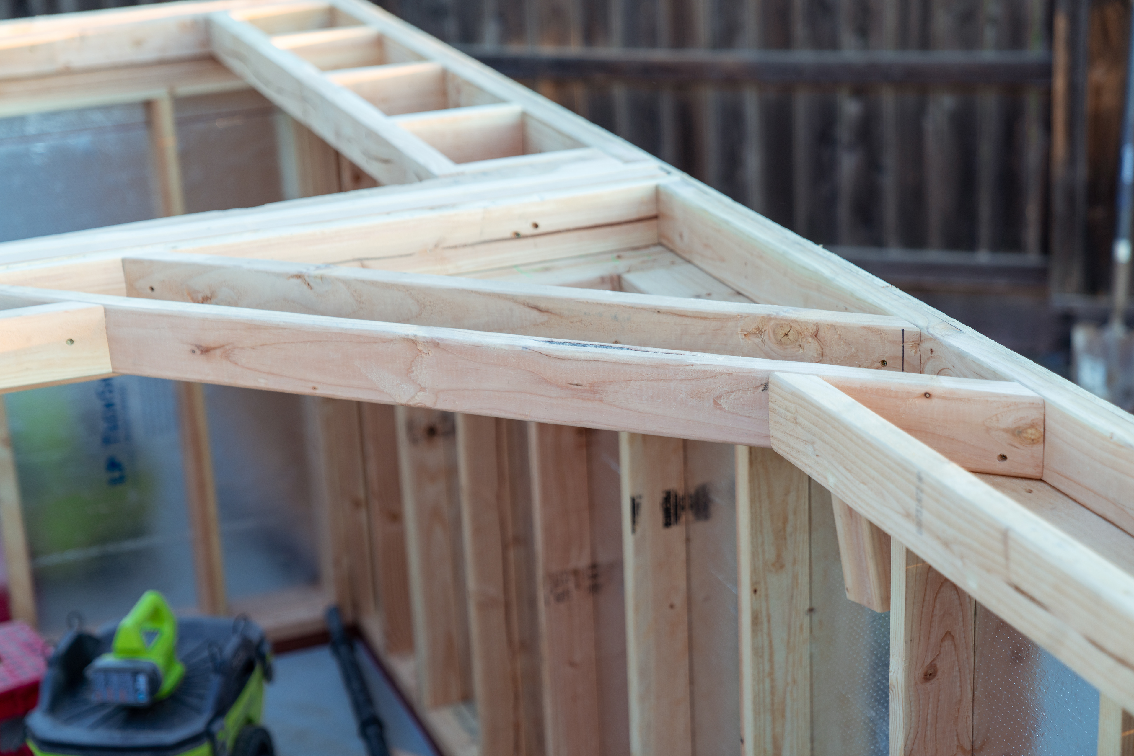 Closeup of the dome roof framing