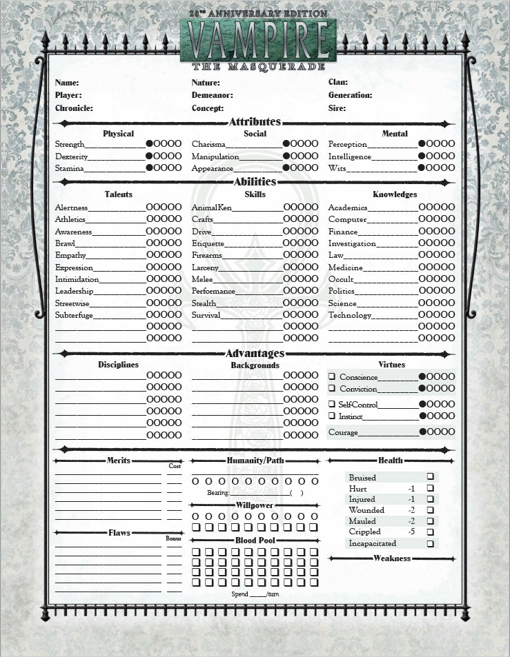 Talon Dunning Character Sheet Archive