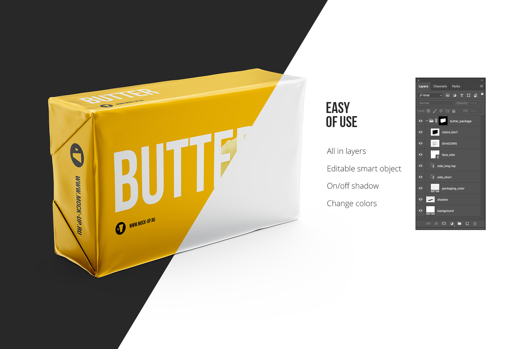 Download Exclusive Product Mockups - Butter block 3/4 view mockup. 200g