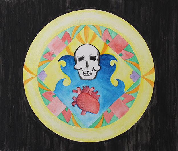 "Warning" Mandala, Watercolor