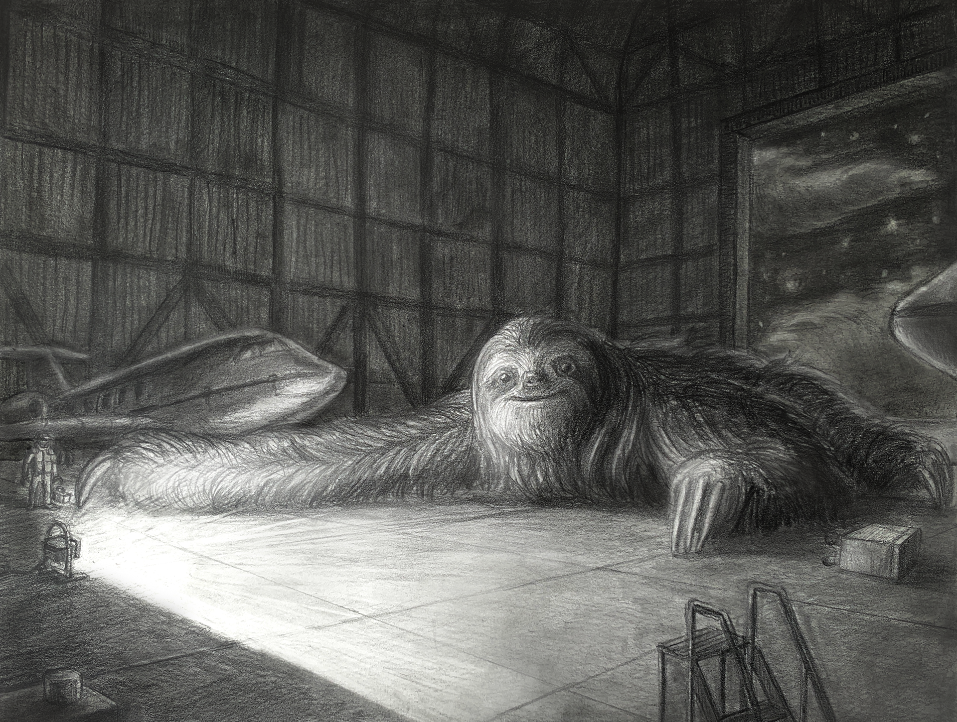 "Don't Leave the Hanger Door Open" Graphite Pencil 2021