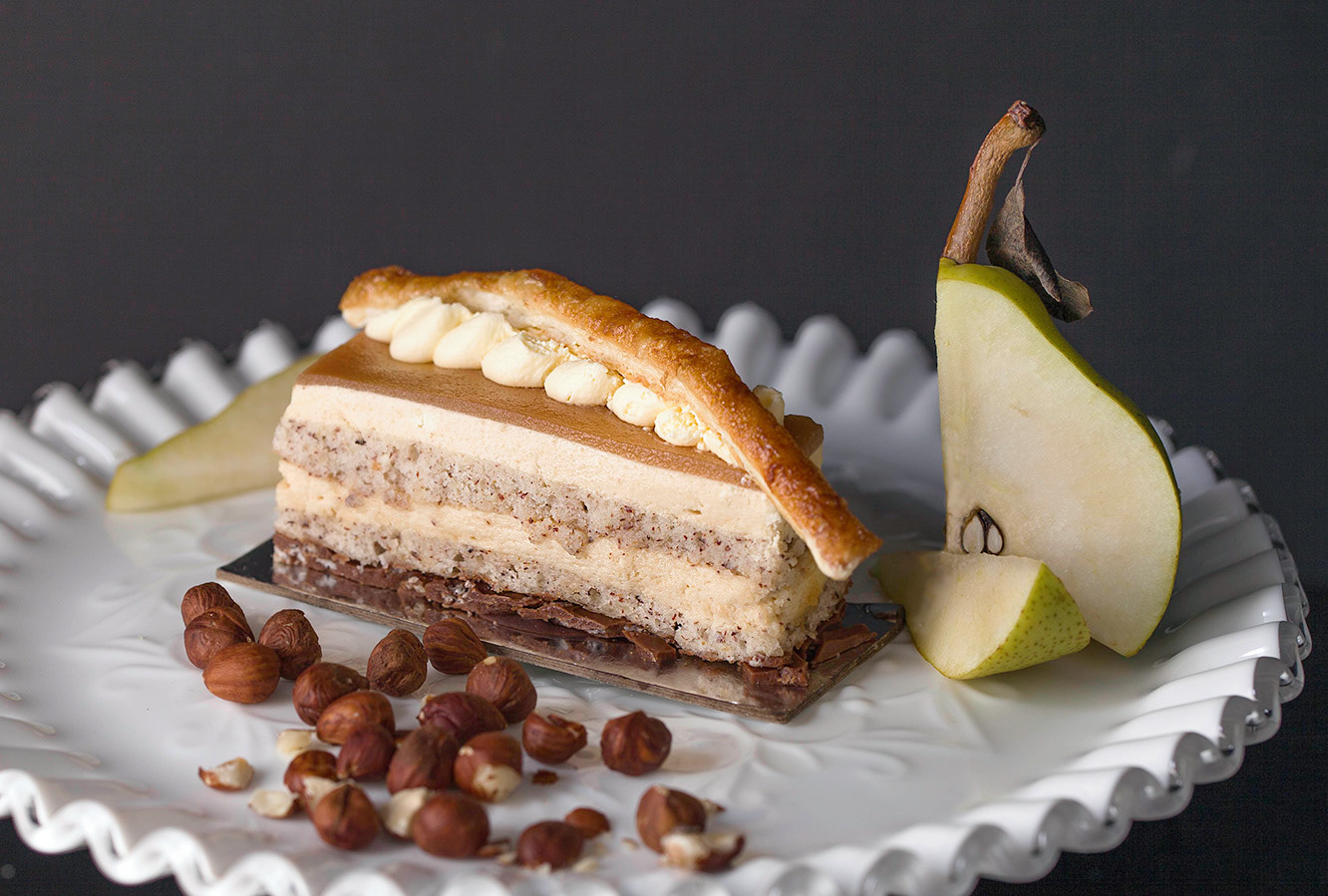 Pear and Hazelnut Entremet styled image
