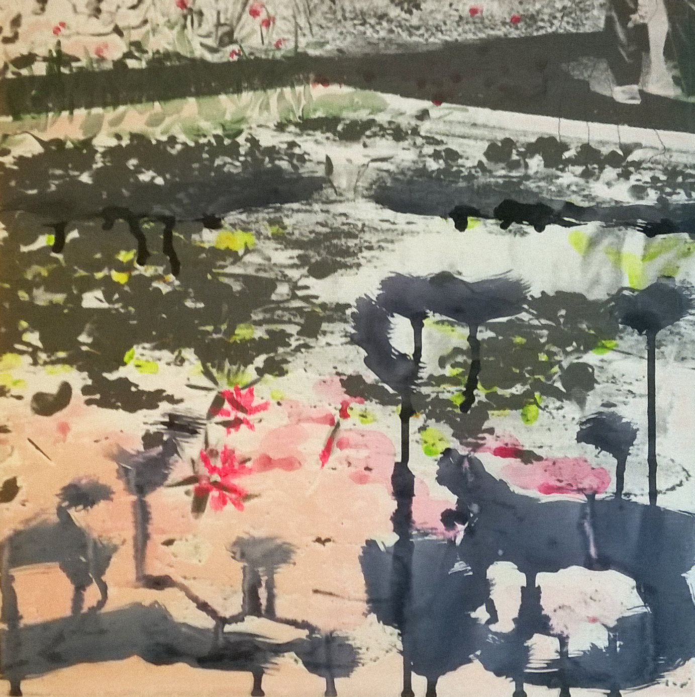 MOMENT 1 - aquarel en zeefdruk op hout - € 20,00 (incl lijst)