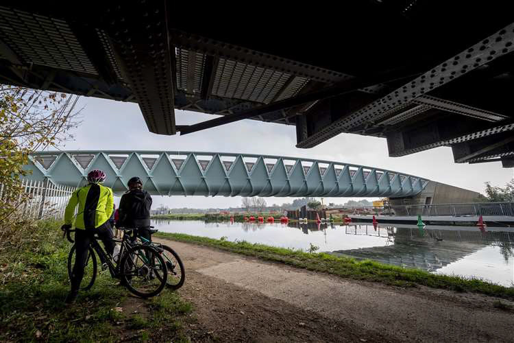 View of new bridge, abutment on the right side