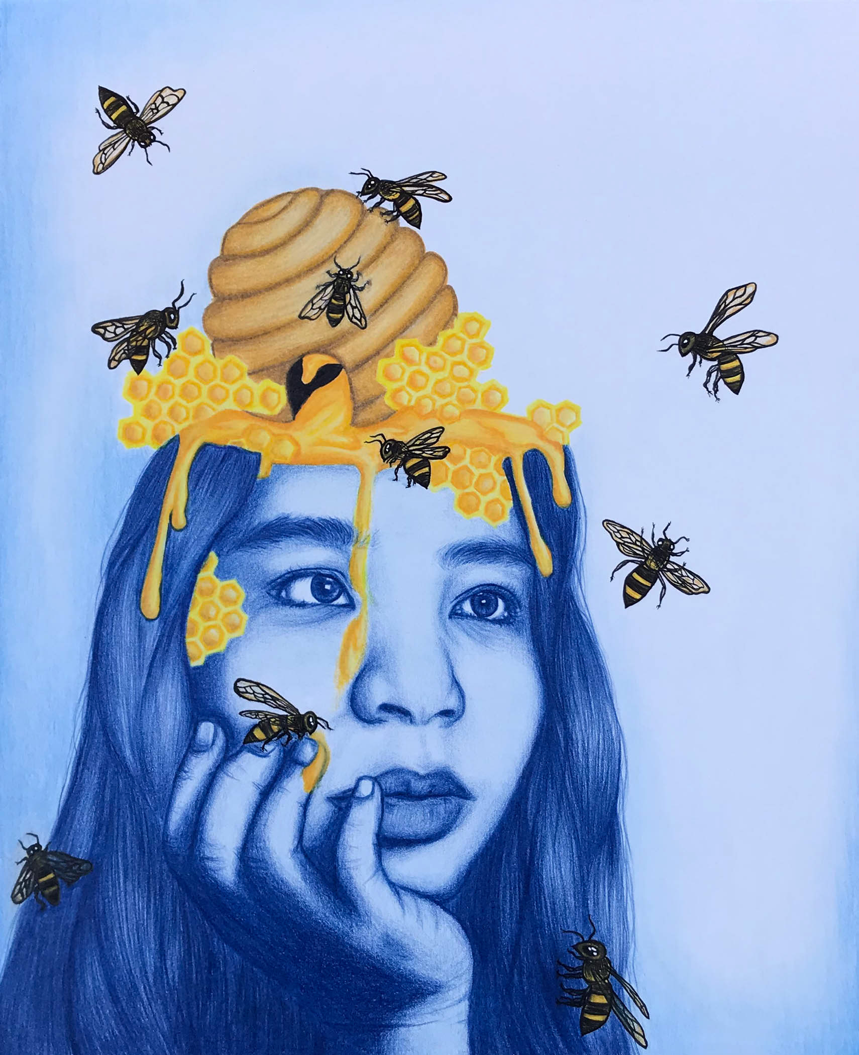 “Daydreaming”, Colored Pencils on Bristol, Junnah Mondejar, Madison Central High School