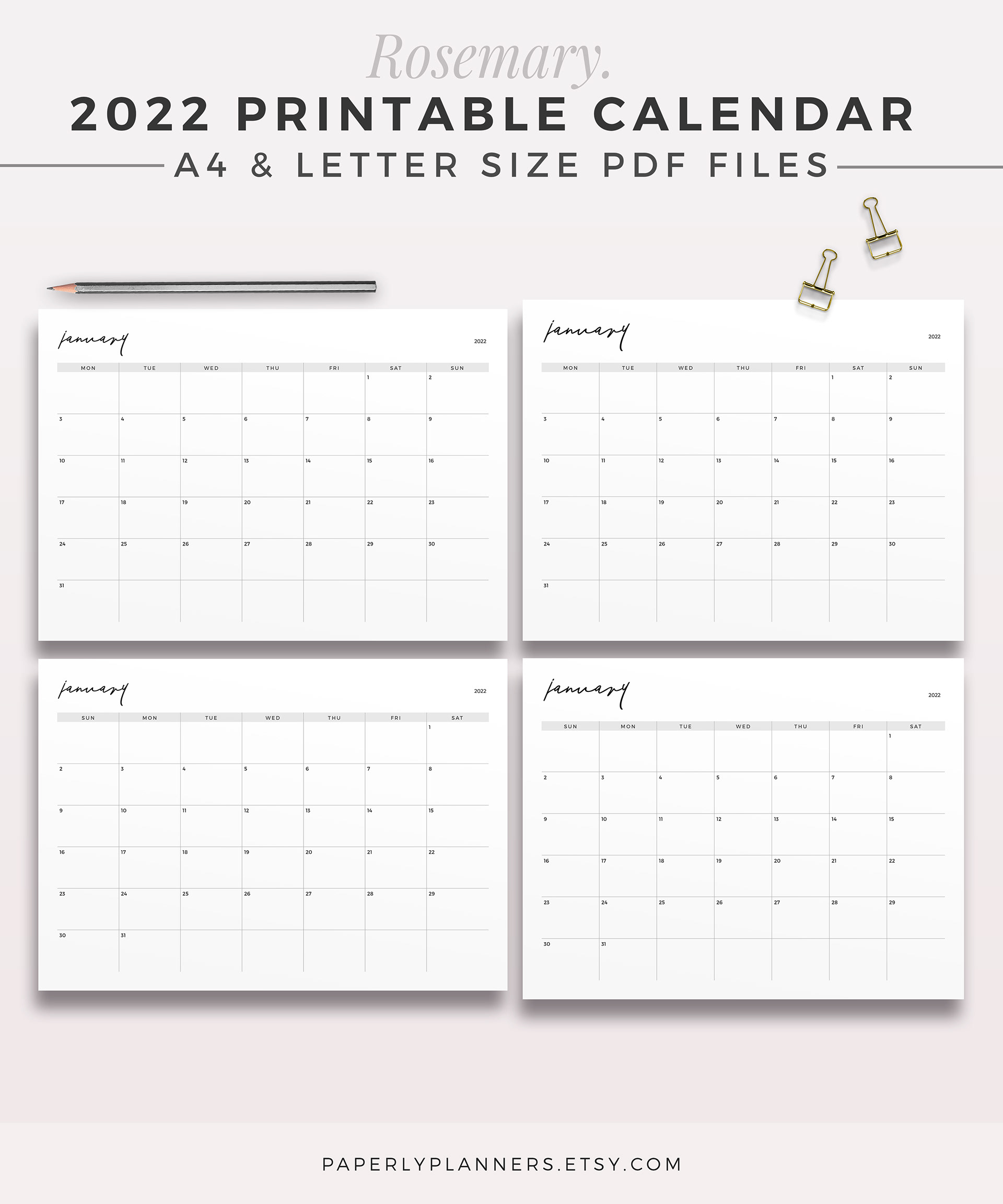 Paperly Planners - Beautiful, Productive. - 2022 ROSEMARY Calendar