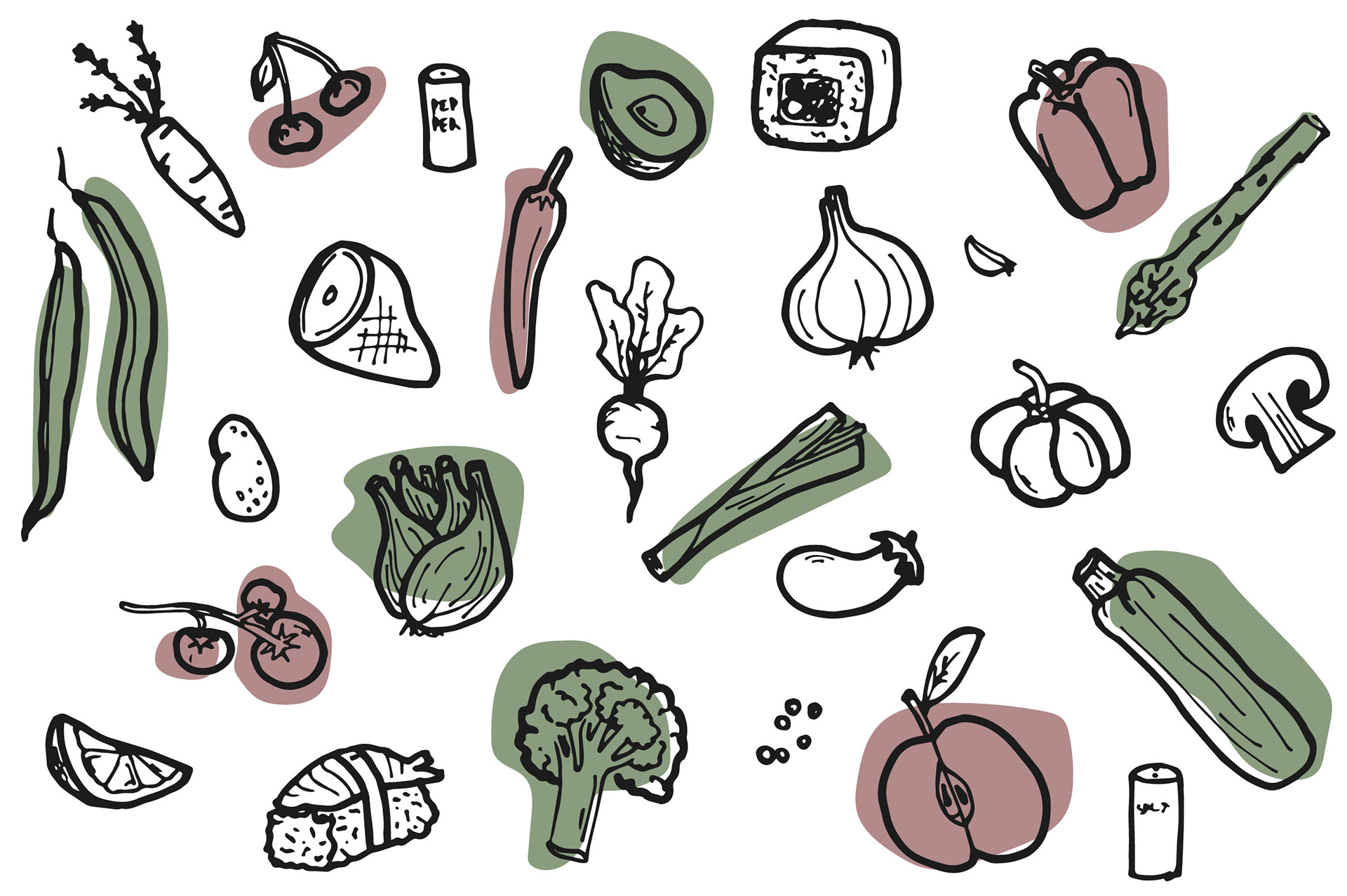 hand drawn fruit vegetable product illustration nz