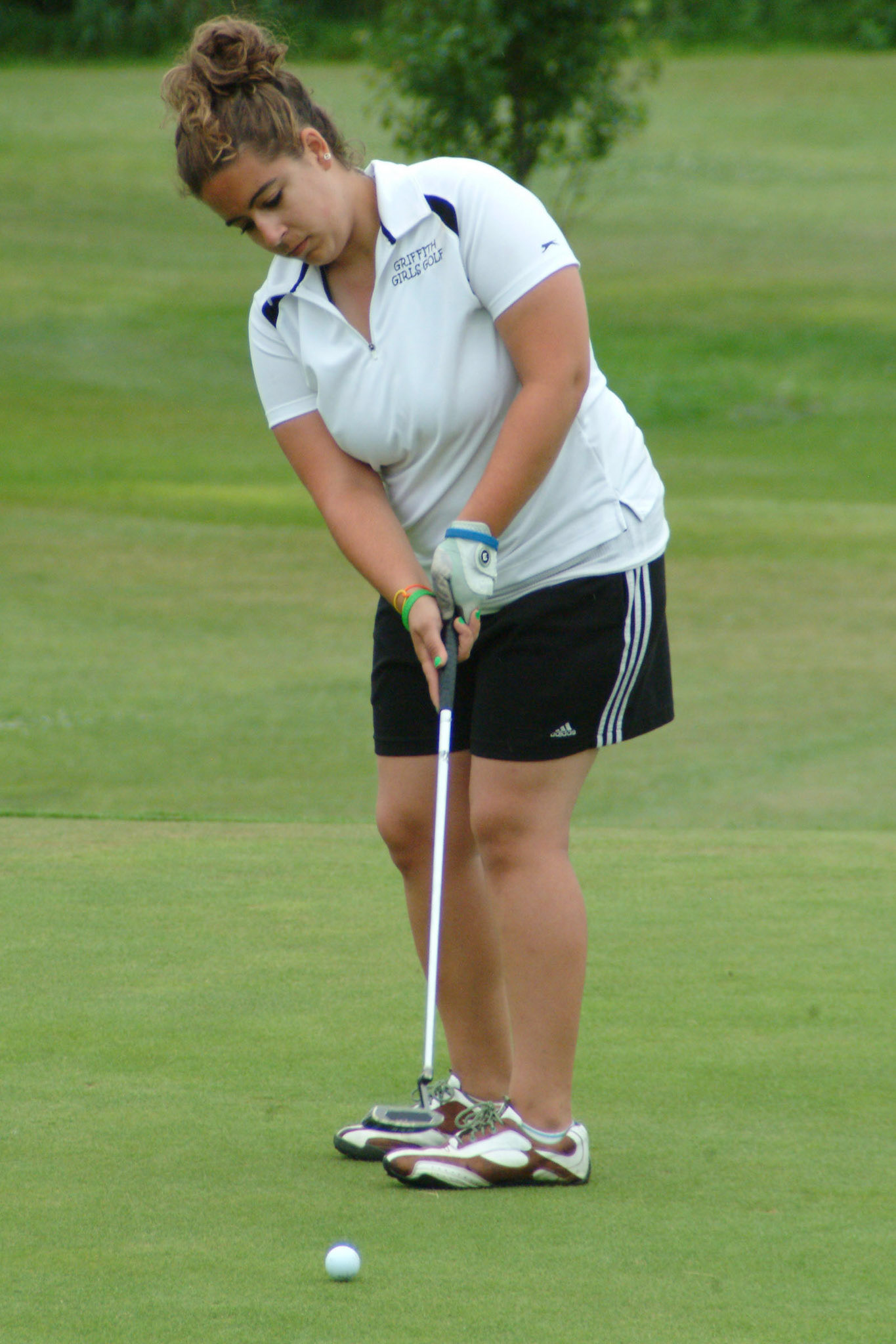 080709tvmGLFLCINVITE_19 Tony V. Martin CRETE-Griffith junior Alexis Morikis on the 8th green. Girls Invitational at Longwood Country Club on Friday.