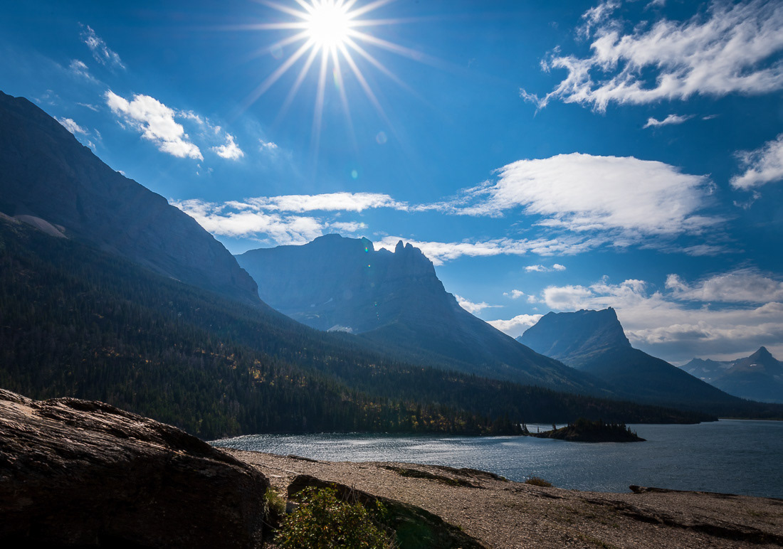 Sunburst over St. Mary Lake in Glacier National Park