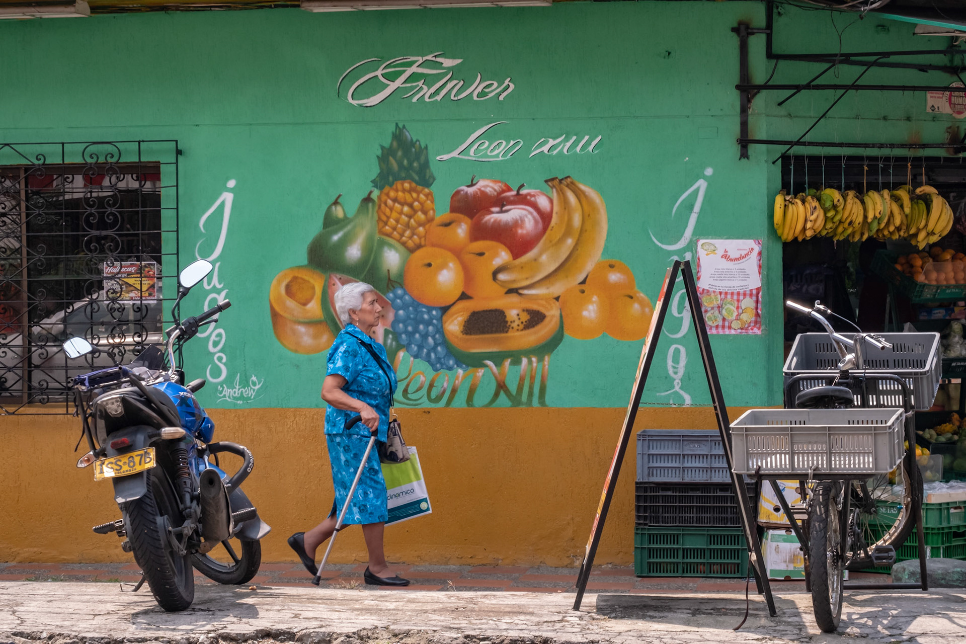elder woman with cane and class