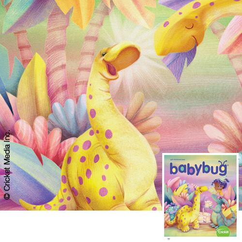 Illustration for "A Dinosaur Hatches" | Babybug Magazine | January 2019