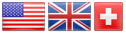 The national flags of the U S A, Great Britain, and Switzerland