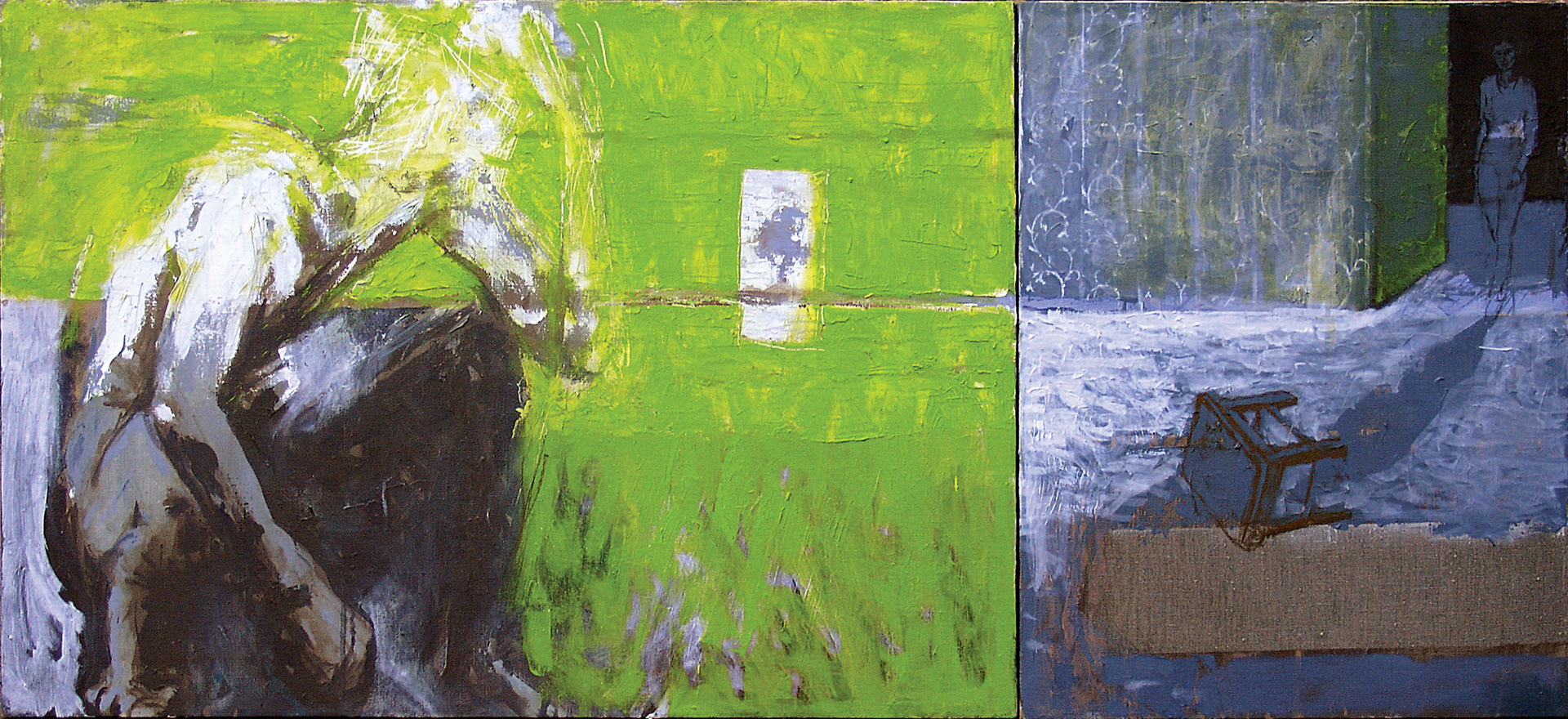 Przepraszam_olej, akryl, płótno, 92x50 cm + 142x65 cm (dyptyk)_2010