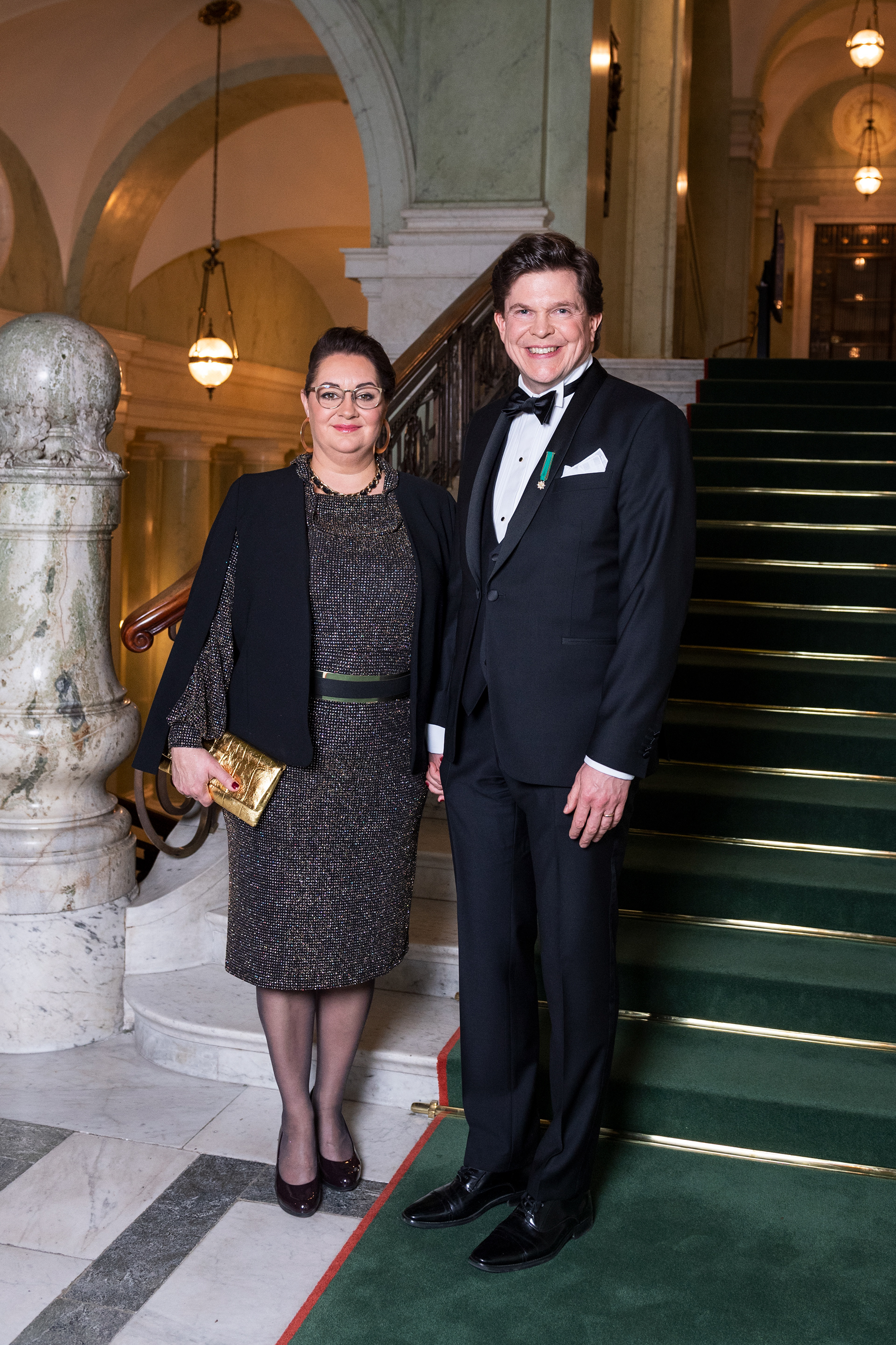Talman Andreas Norlén och Helena Norlén anländer till talmannens höstmiddag i riksdagshuset. För TT Nyhetsbyrån.