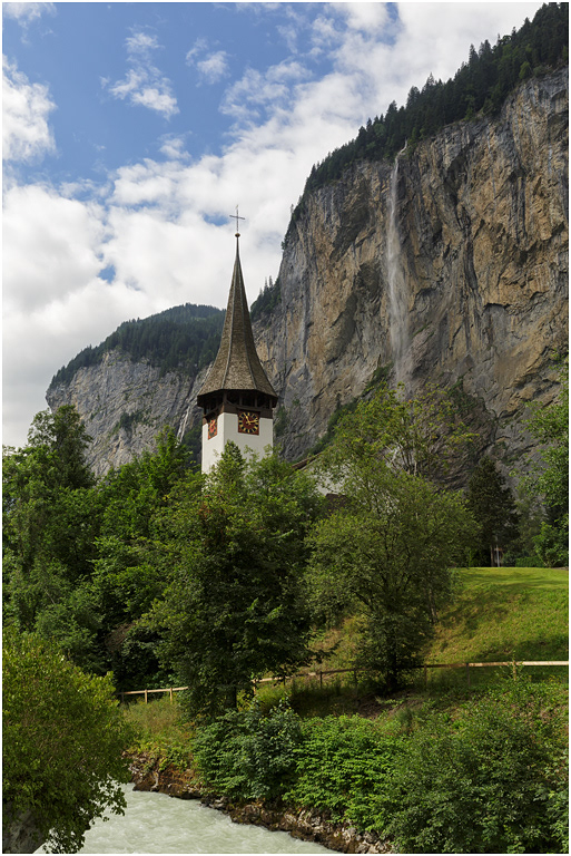 Lauterbrunnen Church and Staubach Falls