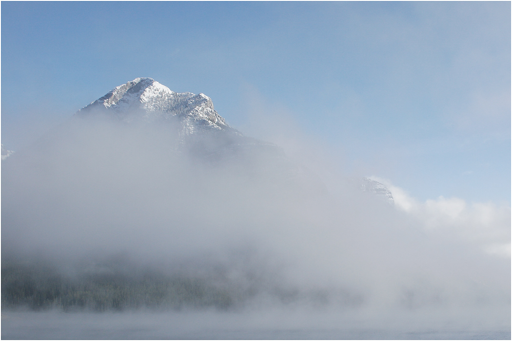 Mist over Lake Minnewanka, Banff, Alberta