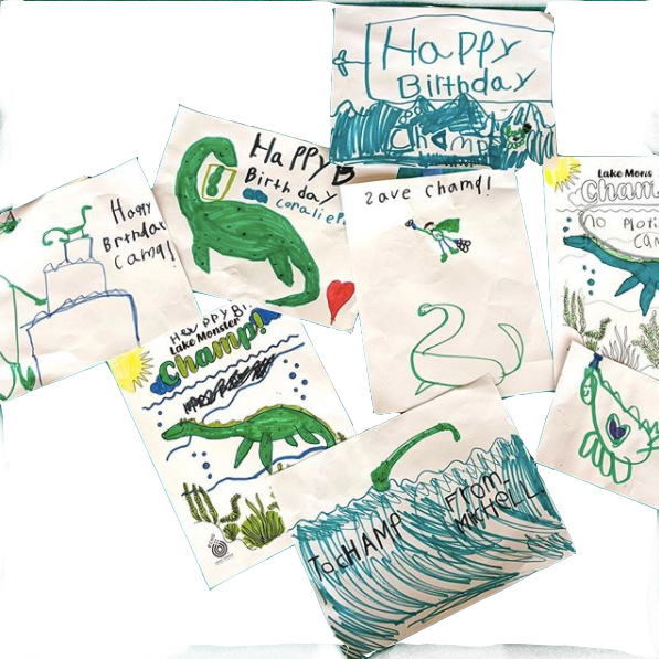 Examples of children's drawings and coloring pages of birthday wishes for Champ