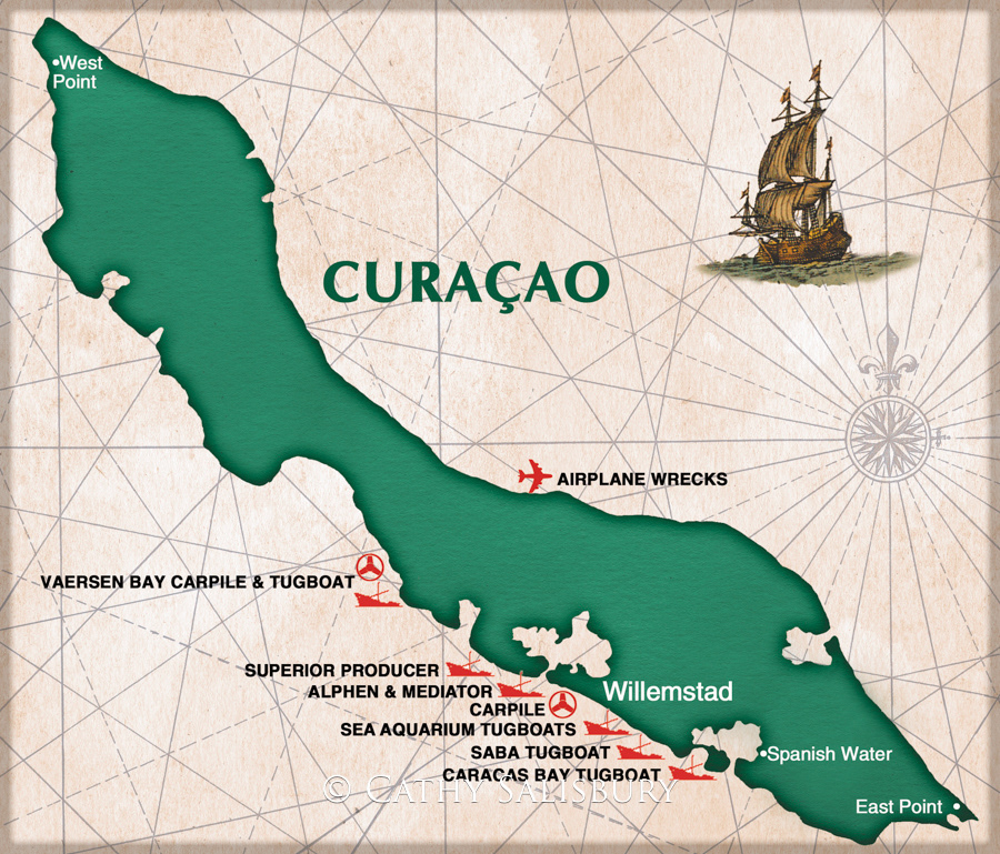 Curacao Map by Cathy Salisbury