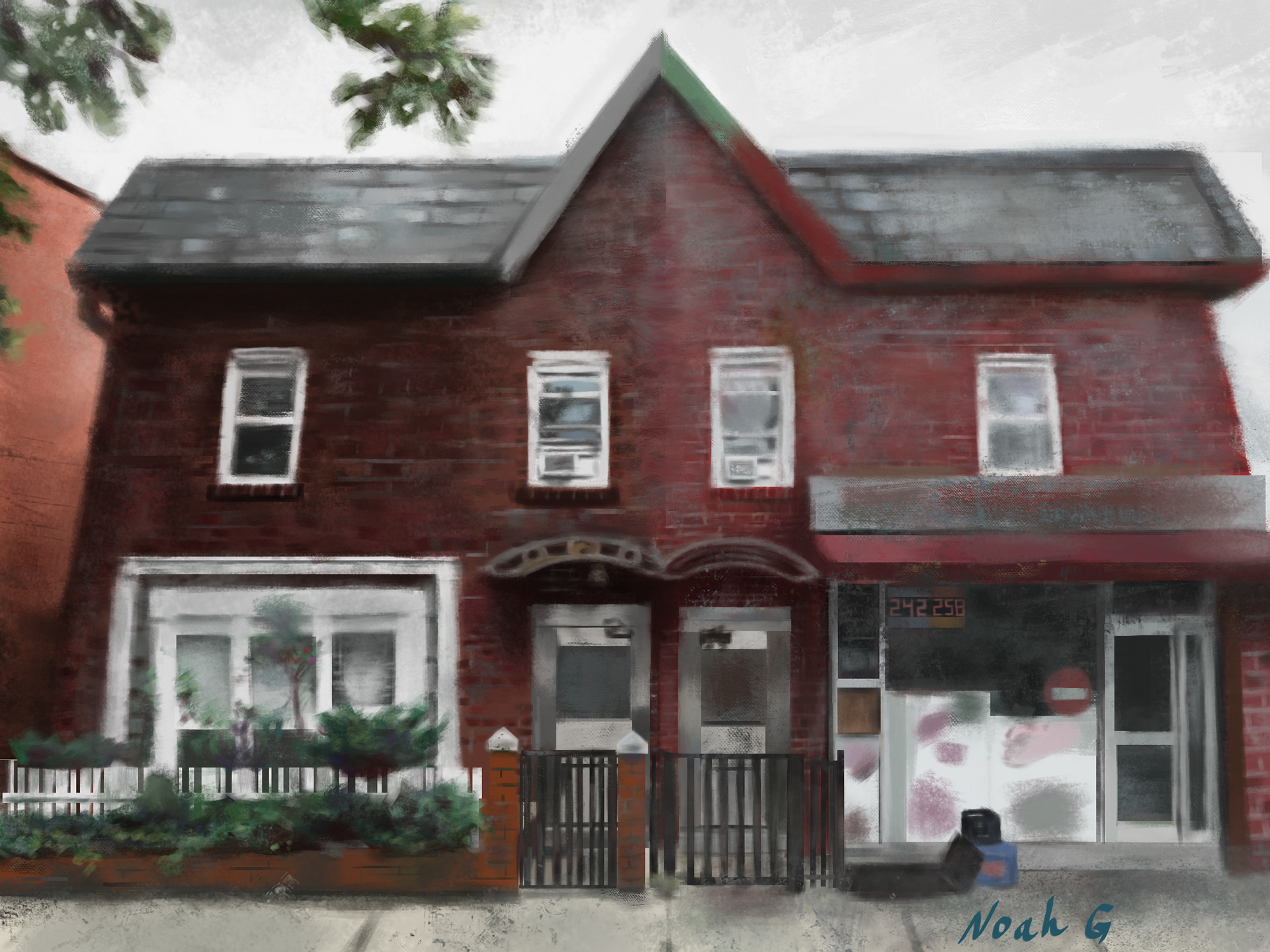 Plein-air paintings I did not know what was the best way to create an impactful first “impression” in regards to the main subject of interest in this house… but one thing I learned was being able to see how light affects value, hue, and chroma in nature and the many different colors that exist We don’t easily see are there. And so I hope the obvious and subtle colors you see here convey some sort of mood in you… In context of this piece personally i wanted to take on a quiet and reflective mood but regardless you are free to convey whatever mood in you with these colors.