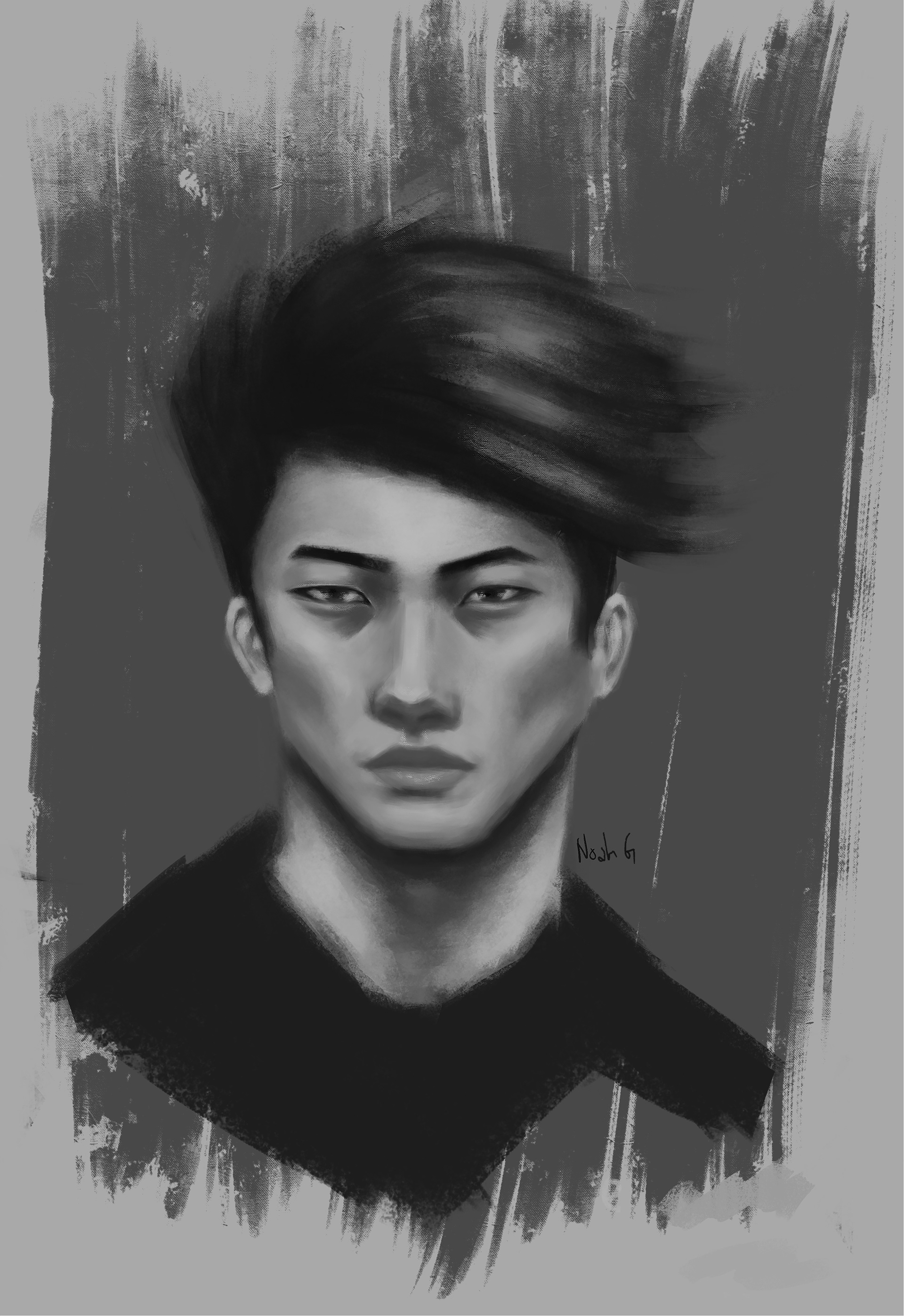 "Gray" Another portrait I did with the process step-by-step. I believe I improved a lot in my previous painting, particularly proportions. In my previous painting the proportion of the nose compromised the overall form and appeal and I wanted to fix that here.