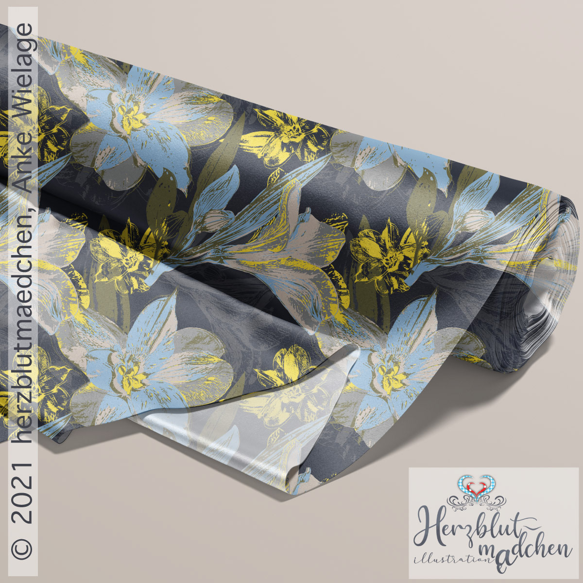 'DONNA' hero design on a satin fabric roll