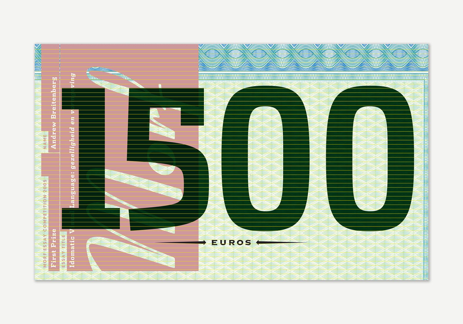 Award check of 1500 euros, front side