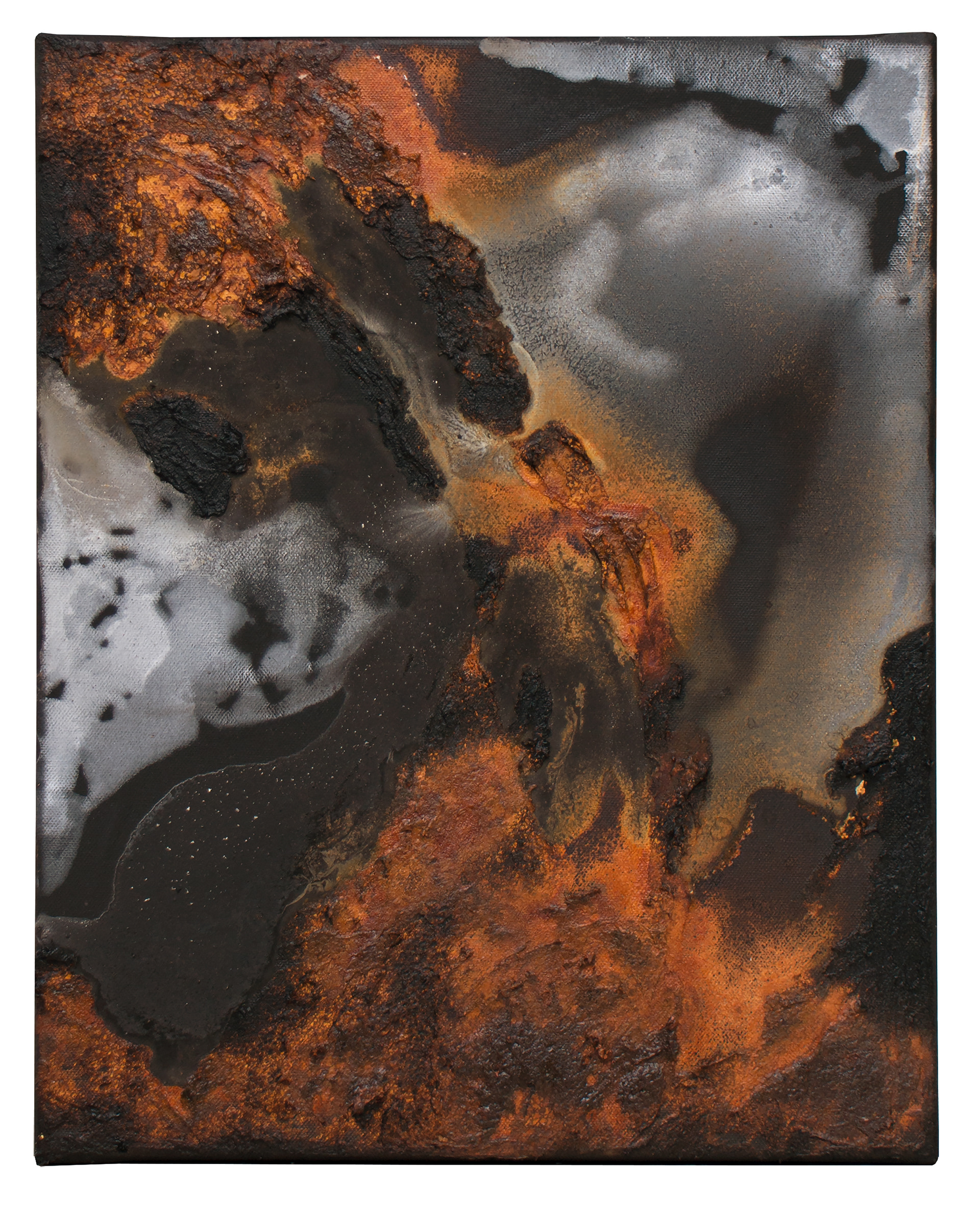 Tailings Pond 17 - 50 x 40 cm - 2018 - emulsion paint, bitumen, iron, iron oxide, acid and synthetic resin on canvas