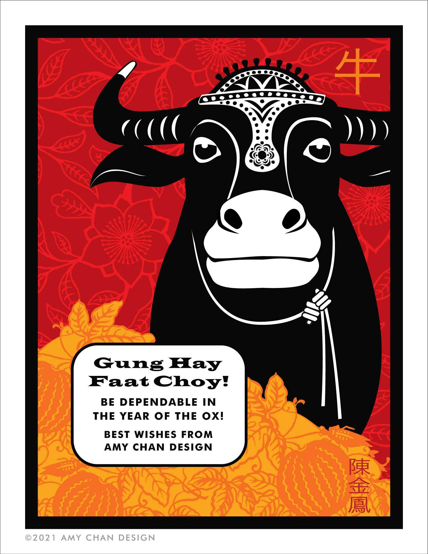 2021 year of the ox greeting card designed by Amy Chan Design
