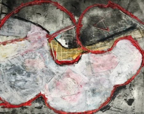Talladega (2018) Woodblock and mixed media, 19 1/2 x 15 1/2 inches