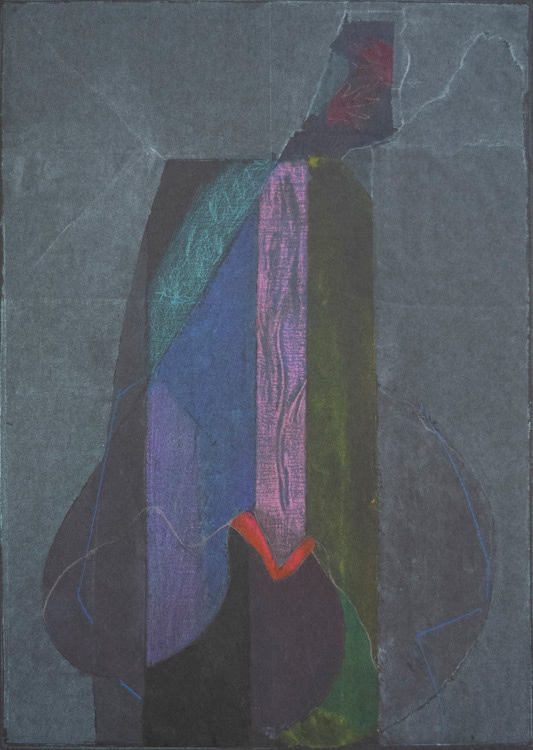 Arrangement concerning evidence (1), 1987 Monotype, mixed media on black Canson paper, 17 x 12 inches (1)