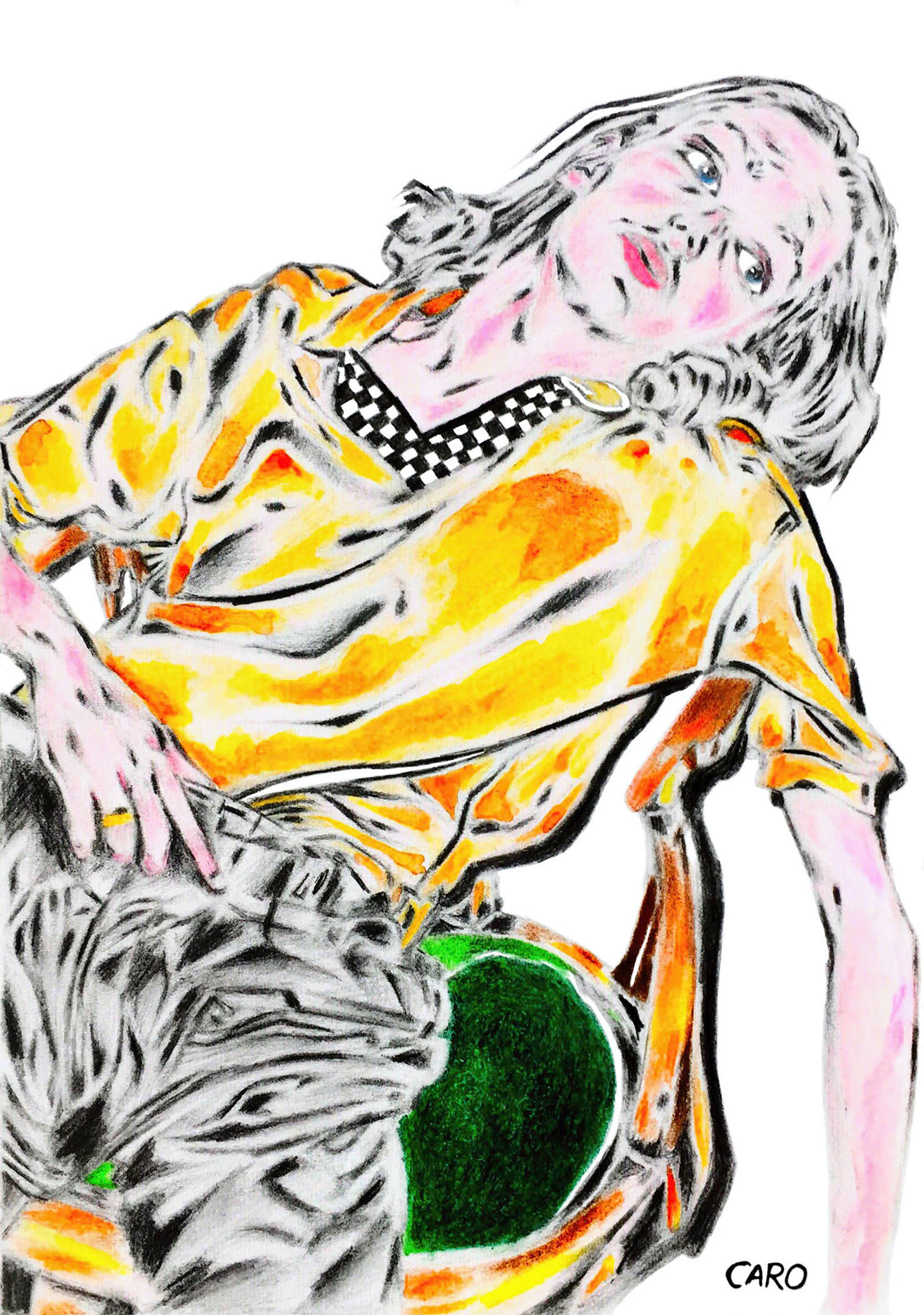 Enfants Riches Deprimes Sketch, graphite and water-based coloured pencils on card paper, 8.27 x 5.83 inches, rendered on Adobe Photoshop, 2018. Courtesy of Henry Alexander and Vogue Runway