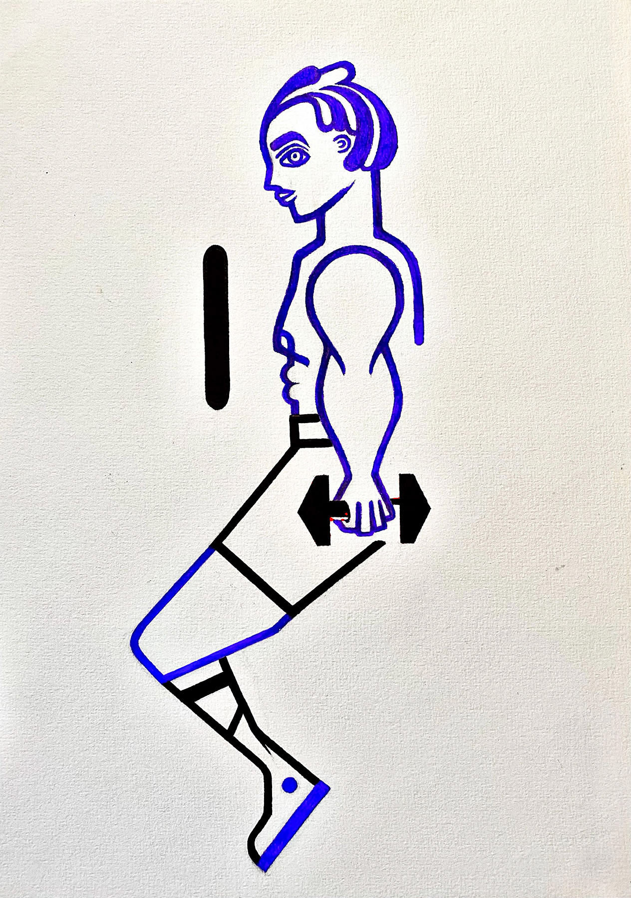 Working Out, marker pen and coloured felts on card paper, 29.7 x 21 cm, 2019.