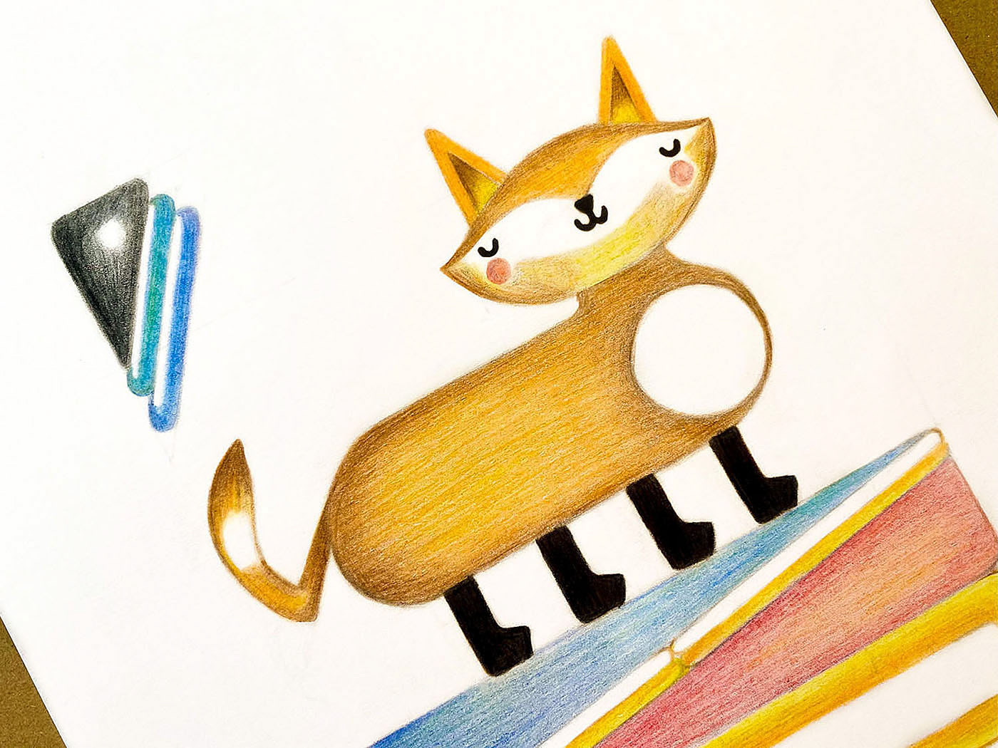 Fox Drawing, close up detail on paper.