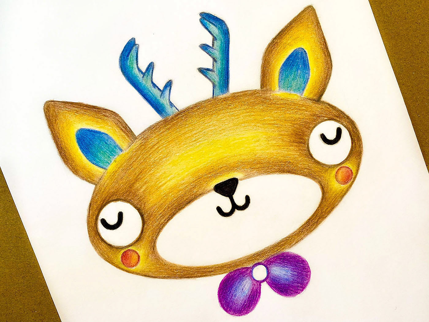 Male Deer Drawing, close up detail on paper.