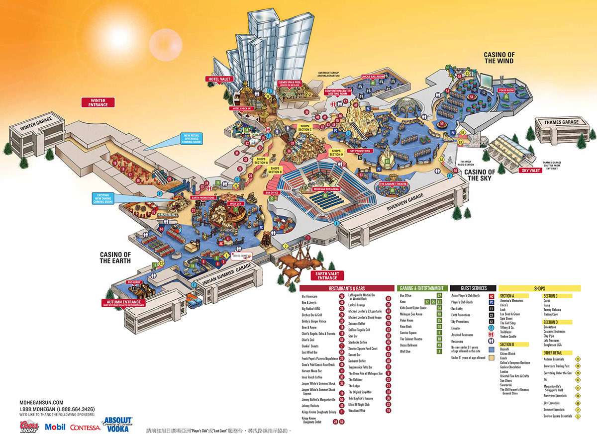 map of mohegan sun Robert King Resort Casino Illustration map of mohegan sun